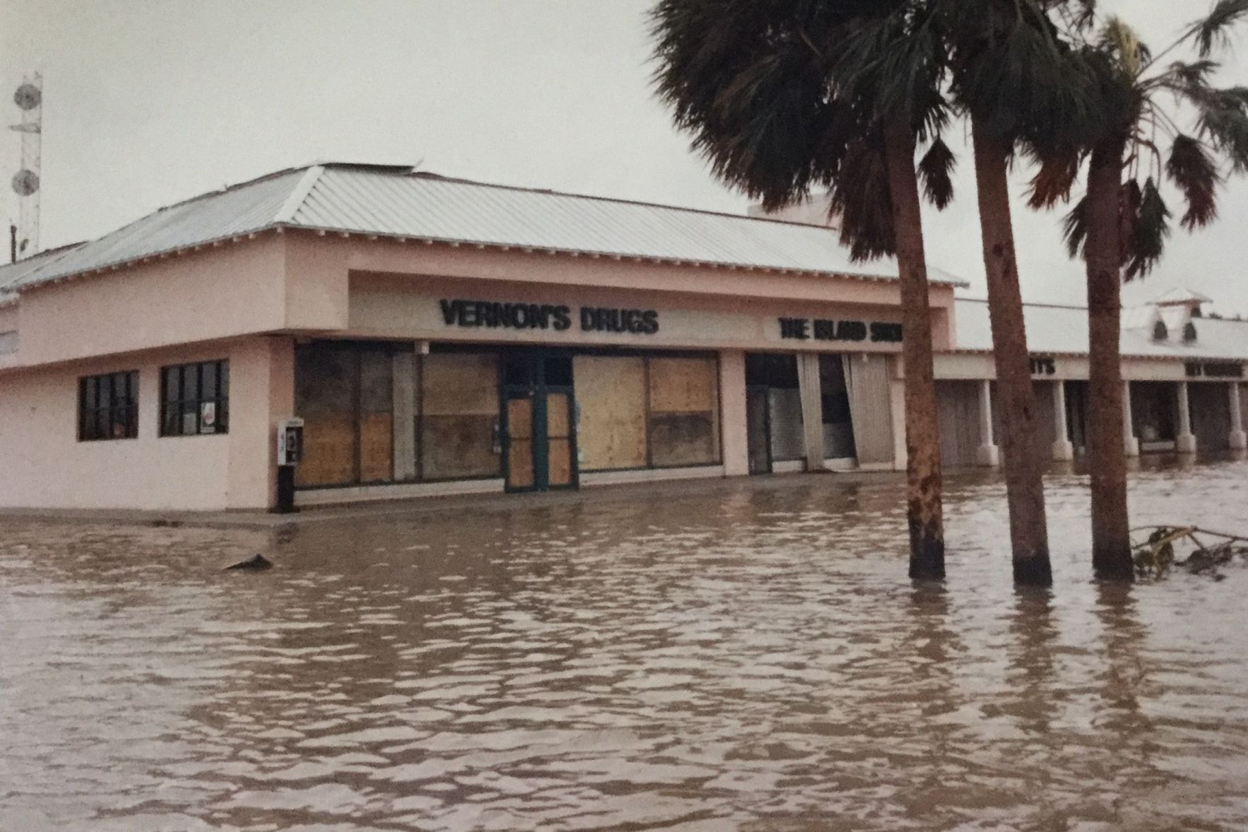 The old Vernon’s Drugs store under water